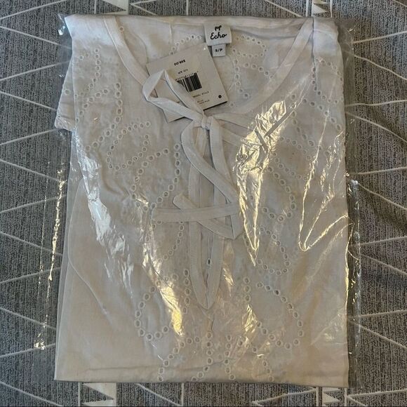 ECHO‎ Ocean Eyelet Tunic Dress, Beach Cover Up, White, Size Small, NWT - Picture 5 of 8